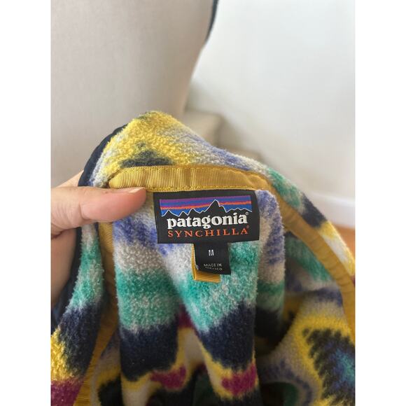 Patagonia Synchilla Snap Timber Twist Aztec Long Sleeve Aqua Blue Yellow Fleece - Picture 5 of 8
